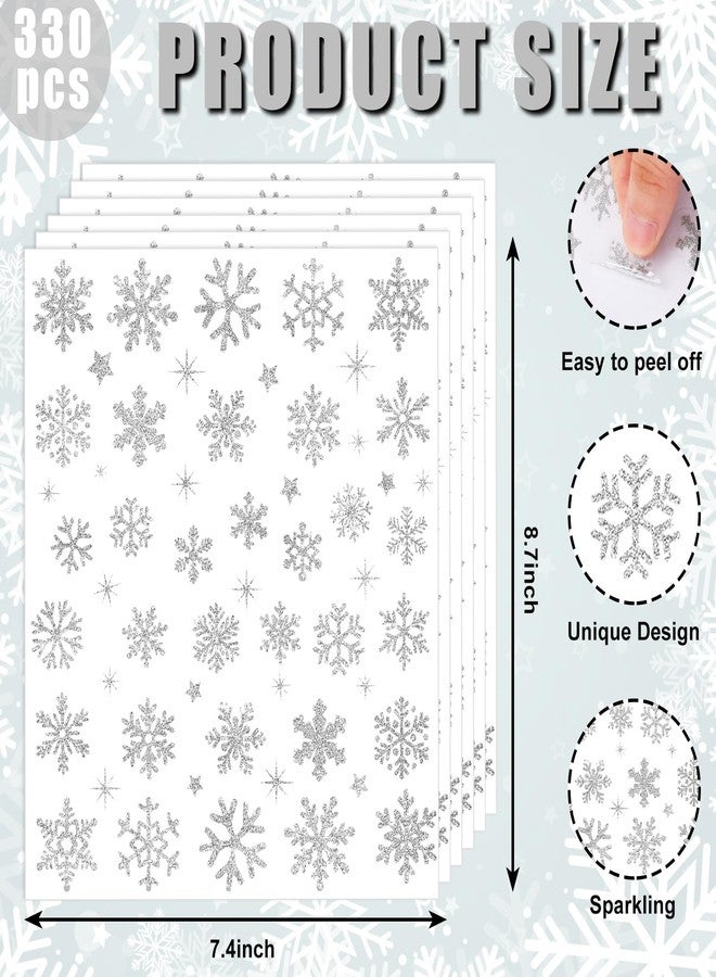 وولاين مجموعة ملصقات شتوية لامعة من والين، 330 قطعة، ملصقات ندفة ثلج فضية ذاتية اللصق، مثالية لتزيين المنزل في عيد الميلاد والحفلات والأعمال اليدوية، 10 أوراق - Image 2